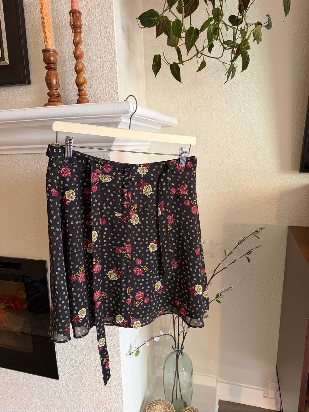 LOFT Black Floral Skirt